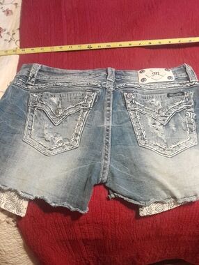 Miss Me Light Blue Distressed Denim Shorts with Braided Trim
